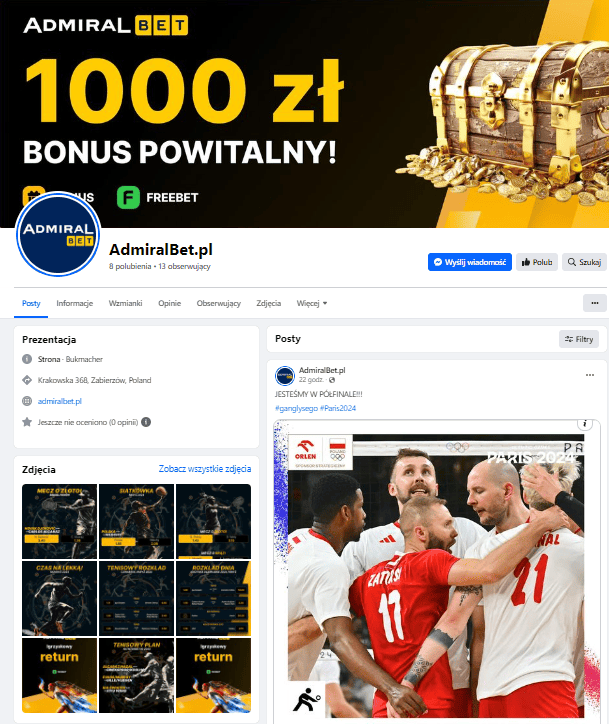 Facebook od AdmiralBet