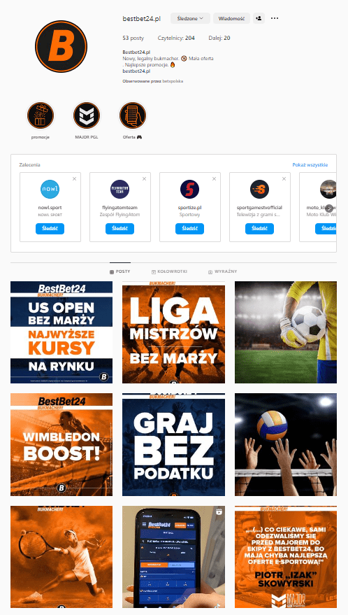 Instagram Oferty od Bestbet na Instagram