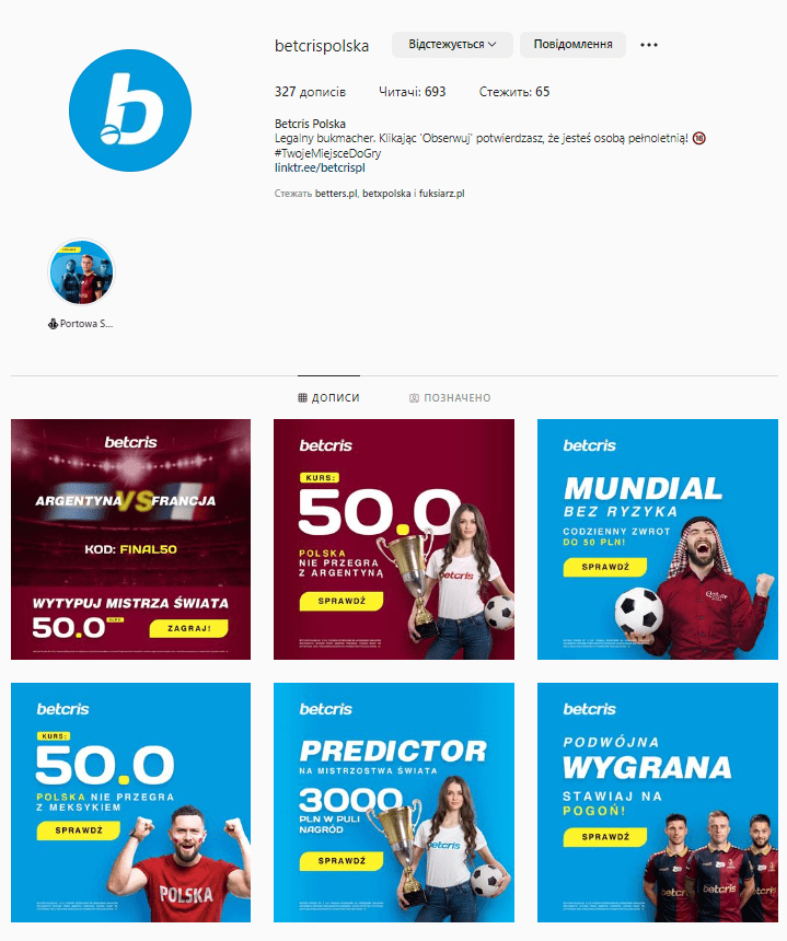 Oferty od BetCris na Instagram