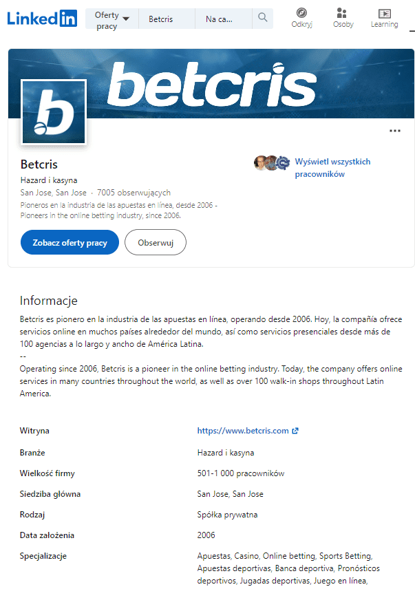 Informacje o Betcris z LinkedIn