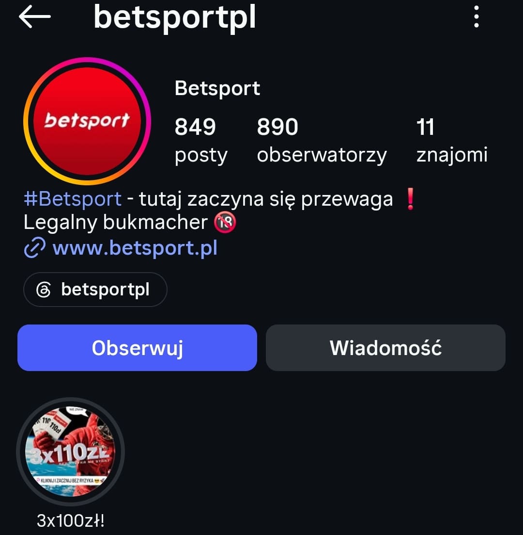Oferty od BetSport na Instagram