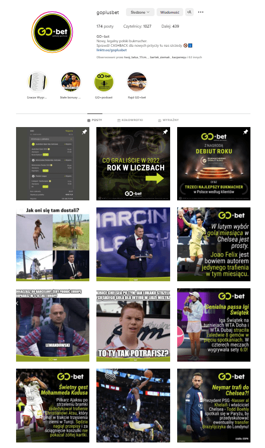 Zakłady z GoplusBet w Instagram
