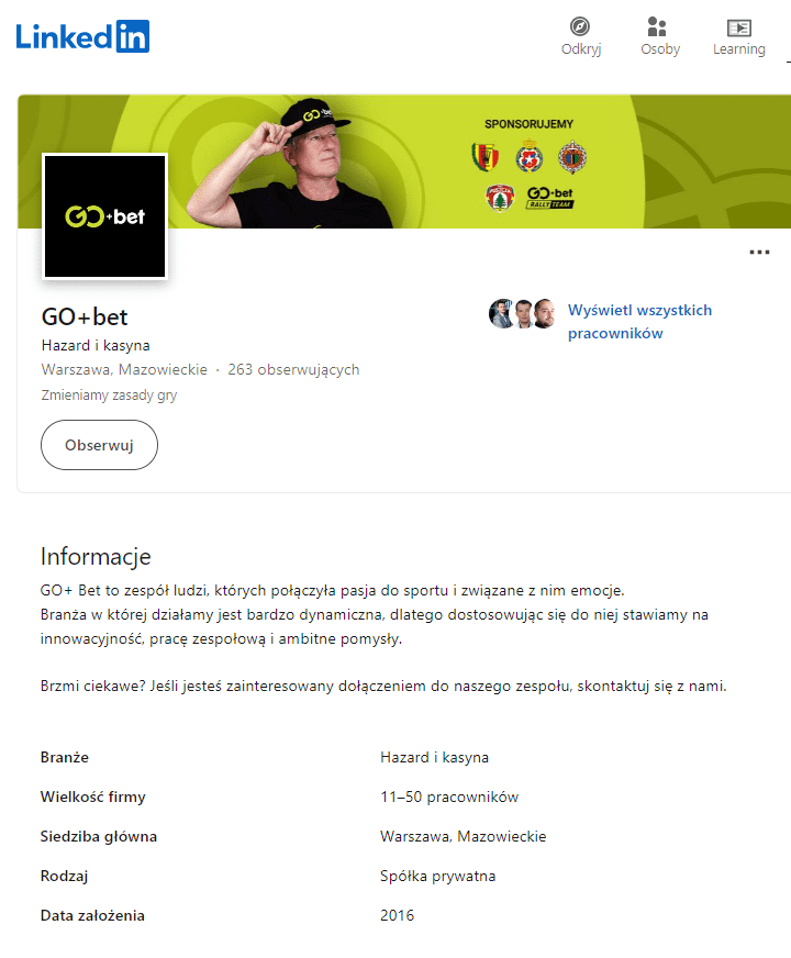 Nowości o Firmie Go Bet na Linkedin