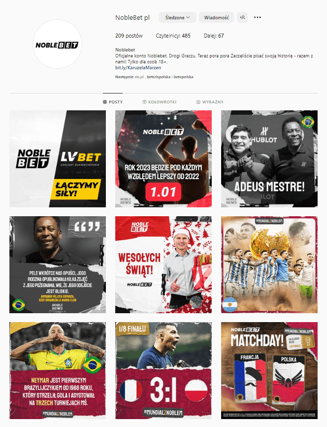 Nowości od NobleBet na Instagramie