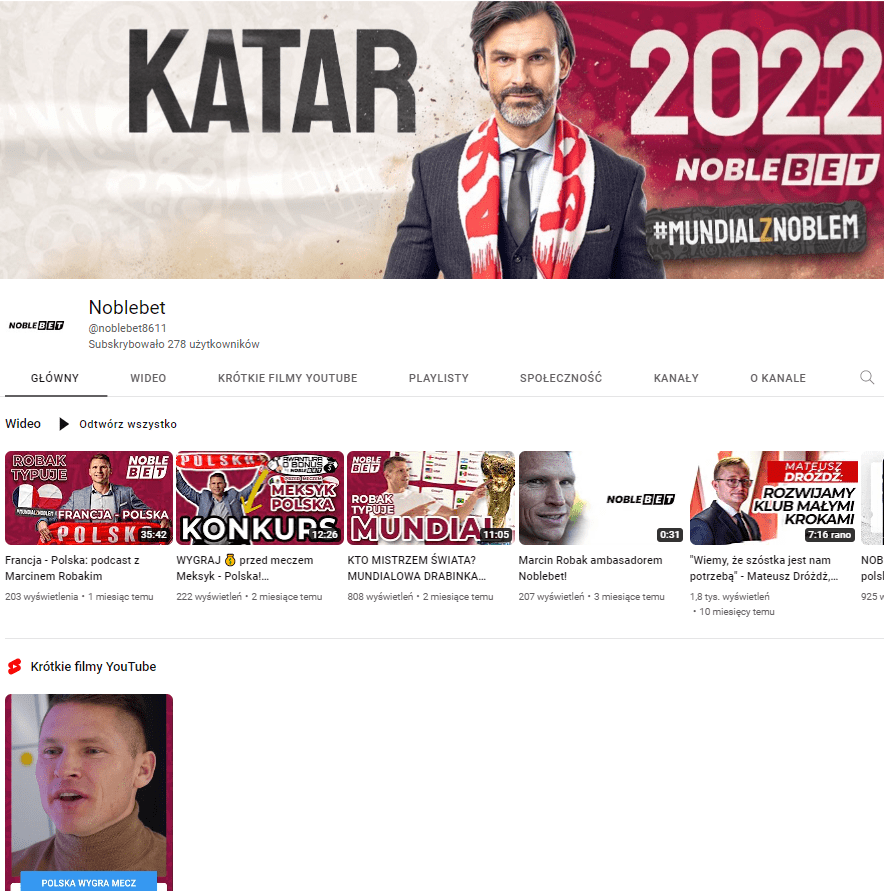 Youtube kanał od NobleBet
