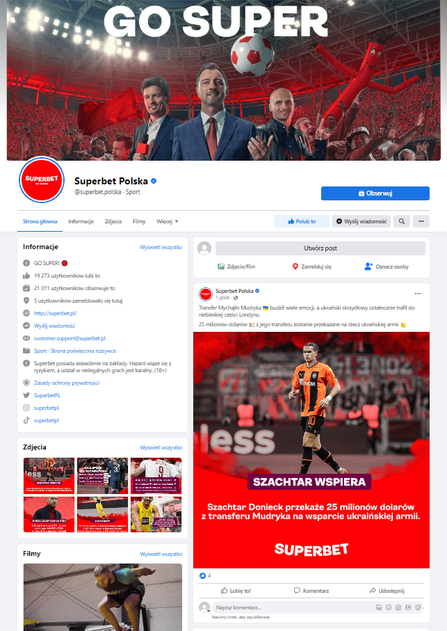 Facebook od Superbet