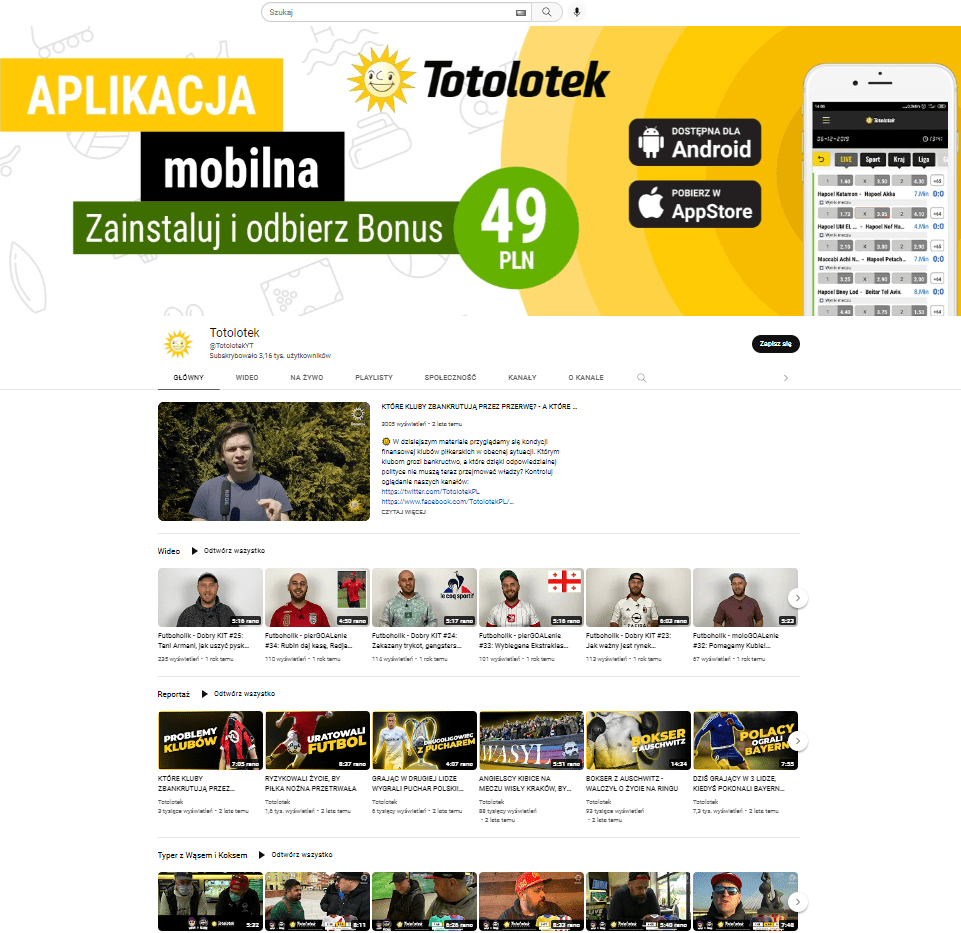 Youtube Newsy Totolotek Bukmacher